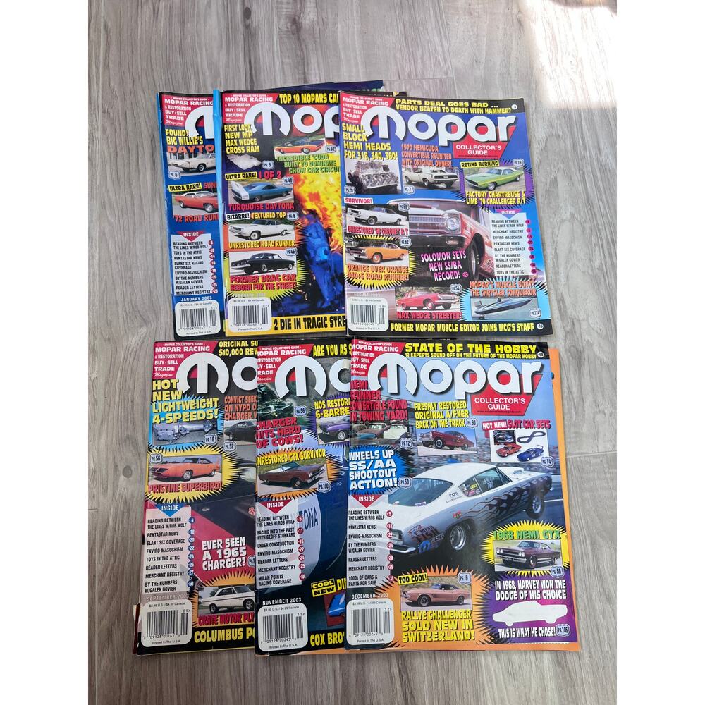 Mopar Magazine 2003 Collector's Lot/6 Issues(January, Feb, March, Aug, Sep, Nov)